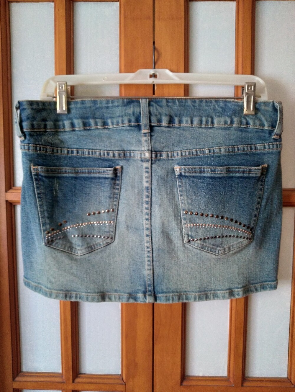 Women's Jr's 90s Y2K Denim Low-Mid Rise Mini Studded Skirt Sz.9 By Lilu